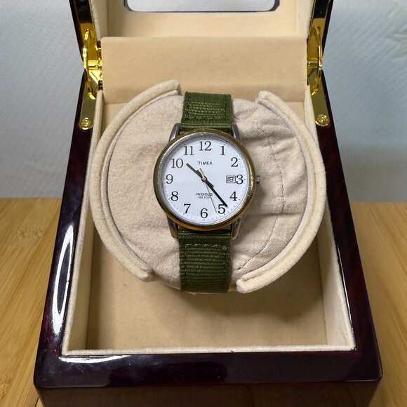 Timex Easy Reader Silver/Gold/White Calendar Watch w Canvas Band, 35mm - Picture 1 of 5